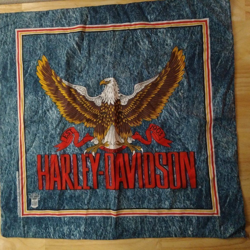DS Vintage Harley-Davidson Eagle Denim Pattern Bandana Pocket Square